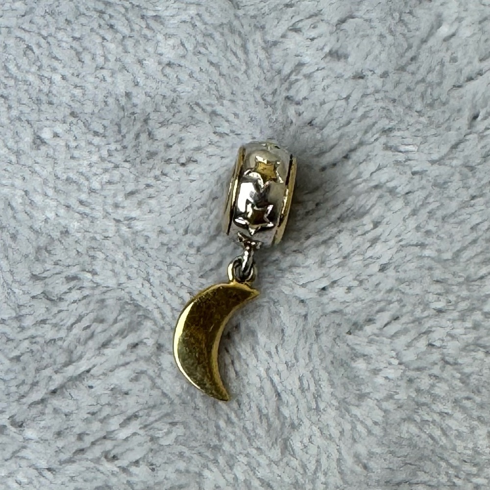 Danbury Mint Crescent Moon Charm European Bead Silver and Gold